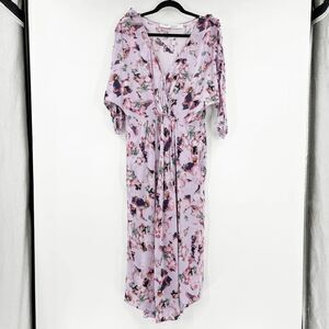 IRO Floral Maxi Dress Women's Size 8 Pink Dolman Sleeve Surplice Cottagecore